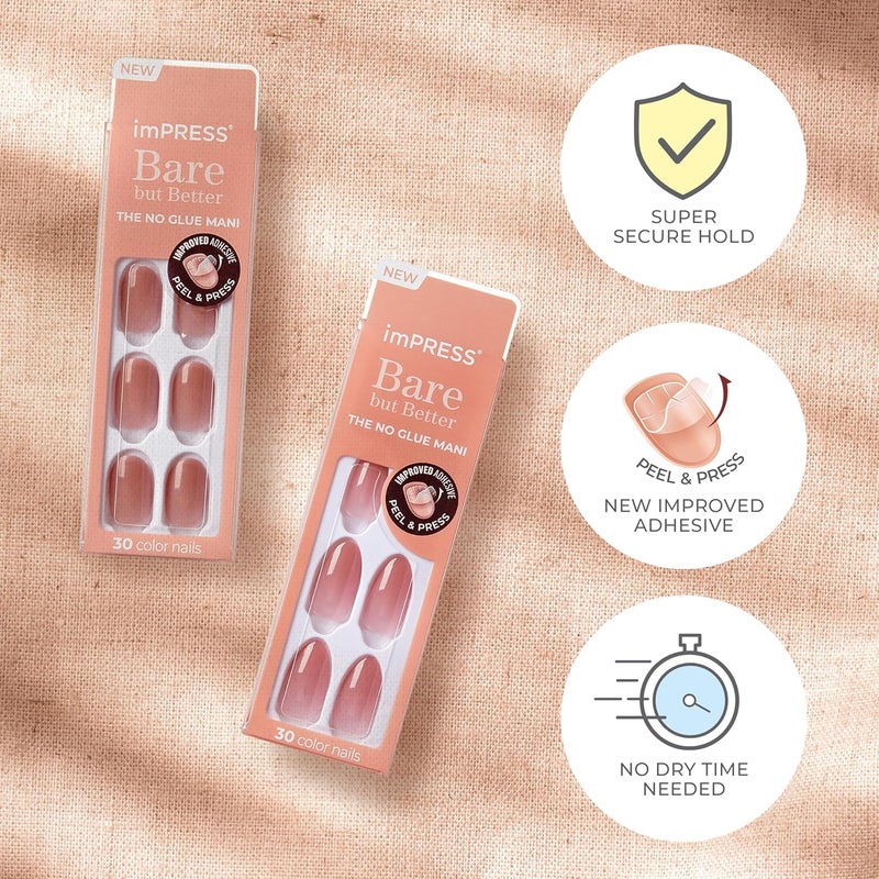 Impress KISS No Glue Mani Press On Nails, 'Instinct', Light Pink, Short Size, Squoval Shape, Includes 30 Nails, Prep Pad, Instructions Sheet, 1 Manicure Stick, 1 Mini File - Image 4